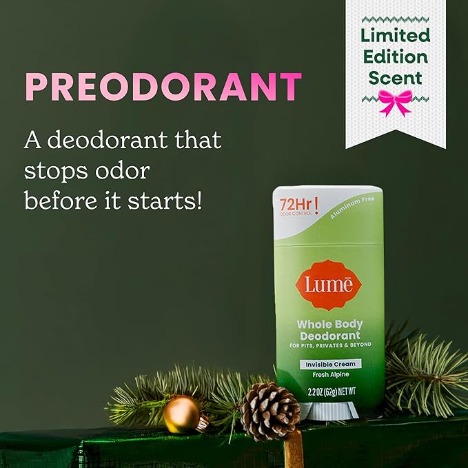 Lume Whole Body Deodorant - Invisible Cream Stick - 72 Hour Odor Control - Aluminum Free, Baking Soda Free, Skin Safe - 2.2 Ounce (Pack of 2) (Fresh Alpine)