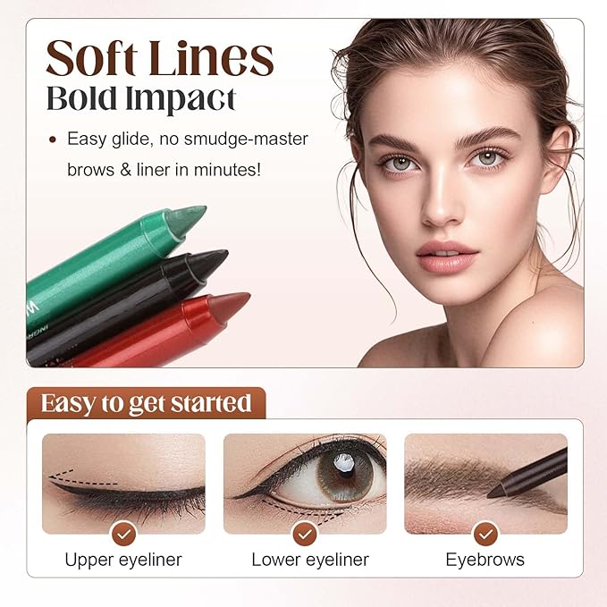 Eyeliner Pencil Waterproof Colored Gel Liners, 10 Colored Eye Liner Colorful Eyeliner Set, Waterproof Smudge Proof Glitter Colorful Eye liner Pen Set Eye Makeup for Women (10Pcs)