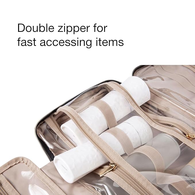 BAGSMART Toiletry Bag Travel Bag with Hanging Hook, Water-resistant Makeup Cosmetic Bag Travel Organizer for Accessories, Shampoo, Full Sized Container, Toiletries Grey, Large