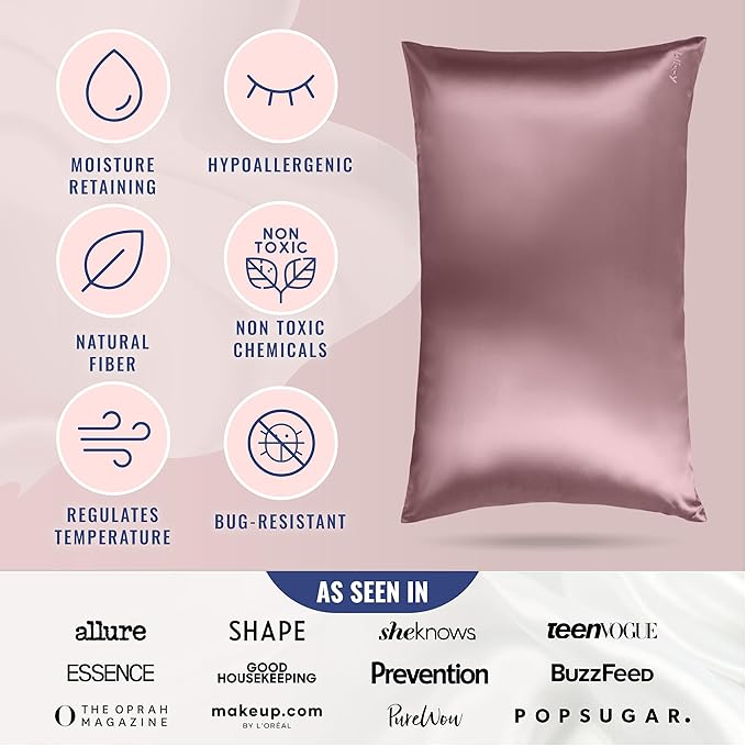 Blissy Silk Pillowcase - 100% Pure Mulberry Silk - 22 Momme 6A High-Grade Fibers - Silk Pillow Cover for Hair & Skin - Regular, Queen & King (Plum, Standard)