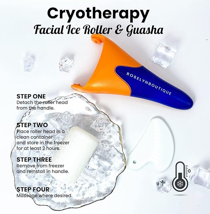 ROSELYNBOUTIQUE Ice Roller for Face &Gua Sha Facial Tools - Fine Lines Puffiness Facial Massager Skin Care Tools Self Care Gifts for Men Women (Orange Blue)
