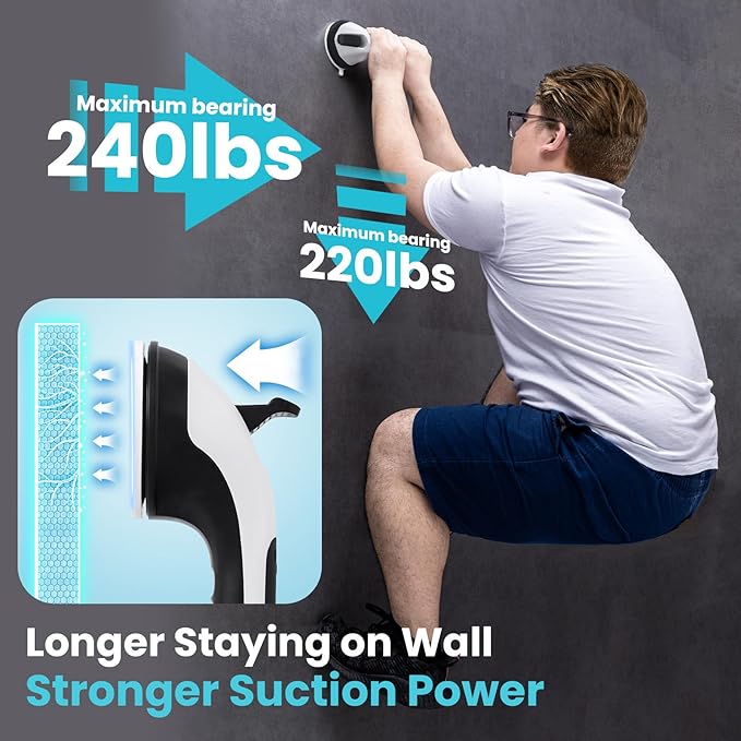 TAILI Shower Grab Bar Glow in The Dark, 2 Pack 12.2 in Grab Bars for Bathtubs and Showers, Shower Handle Shower Rail for Seniors and Elderly,Bathroom Safety Grip Removable No Drilling Waterproof Black