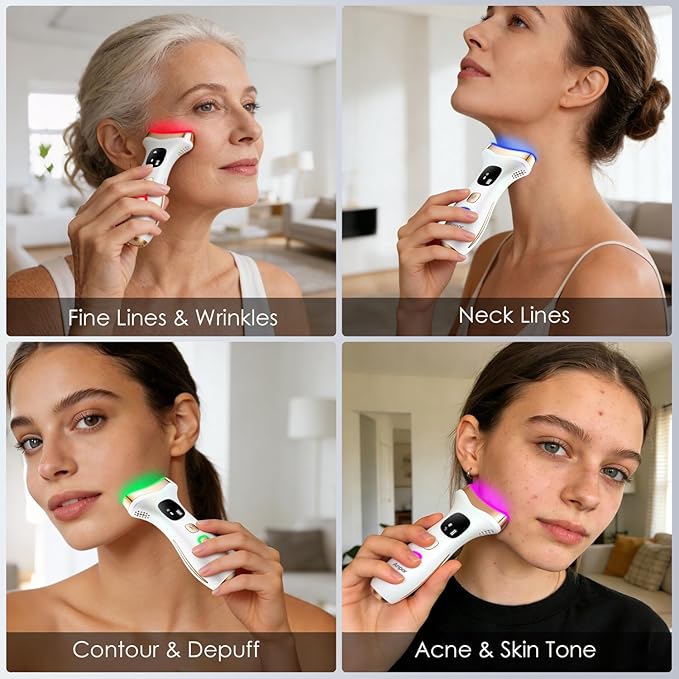 7-in-1 Face & Neck Beauty Massager with Heat & Cold, Valentines Day Gifts, Gua Sha Facial Massager Tool, Microcurrent, 7 Color Light, 7 Modes, Smart Vibration (Pearl White)