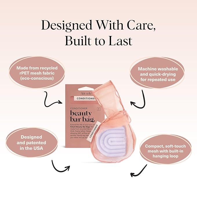 Kitsch Bar Soap Saver Bag – Patented Mesh Bag Soap Holder for Shampoo and Conditioner Bars - Extends Use & Prevents Soggy Mess - Recycled Mesh Beauty Pouch, Eco-Friendly – Terracotta