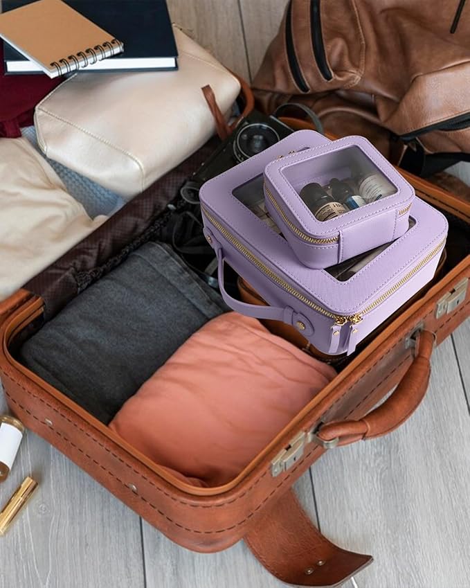 Travel Clear Makeup Bag Set, TSA Approved Cosmetic Bag Case with Zipper Portable Makeup Pouch Toiletry Bag Traveling Cosmetic Organizer Storage Bag Car Organizer Car Essentials