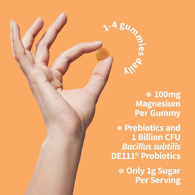 Garden of Life Magnesium Citrate Supplement Gummies with Prebiotics & Probiotics for Stress, Sleep & Recovery - Vegan, Gluten Free, Kosher, Non-GMO, No Added Sugars, Peach Flavor, 60 Count