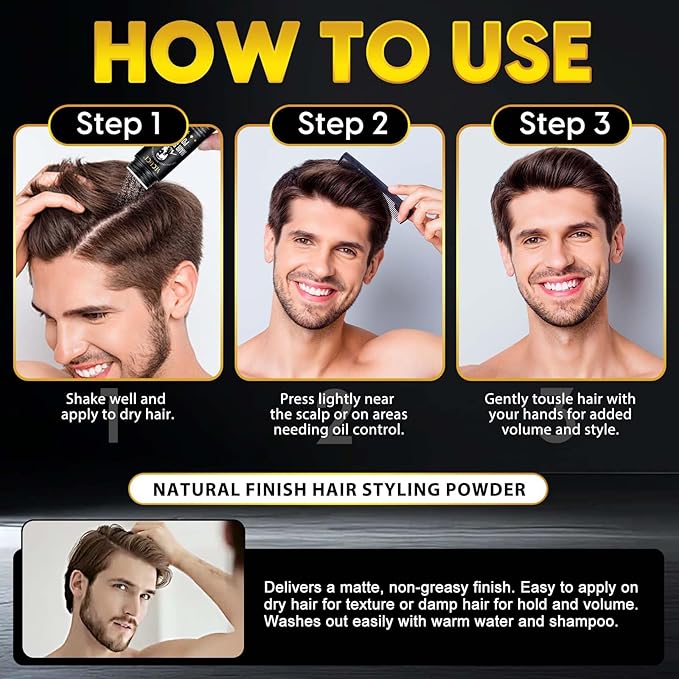 Yecuce Hair Styling Powder for Men, 2 Pack Texture Powder for All Hair Types, Adds Volume, Natural Matte Hairstyle with Non-Oily Finish, 30g Each