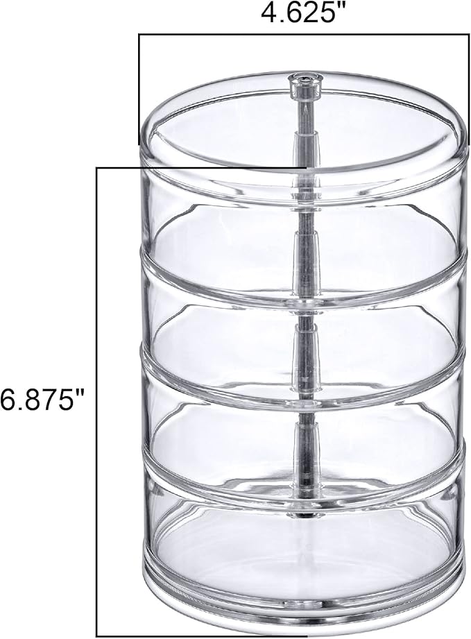 Amazing Abby - Inspire - 4-Tier Acrylic Hair Accessories Organizer with Lid, Plastic Jewelry Holder, Rotating Makeup Accessories Container, Beauty Supply Storage, Clear, Round (4.5" Dia.)