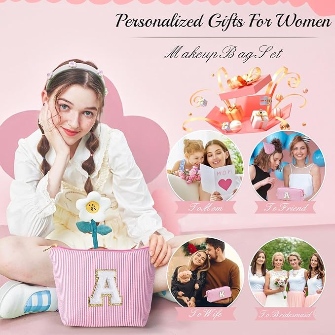 YOOLIFE Birthday Gifts for Kids Teen Girls Gifts for Girls, Pink Makeup Bag Cosmetic Bag Daughter Sister Gifts Birthday Gifts for Girls Women Teacher Gifts Preppy Makeup Bag Mothers Day Gifts L
