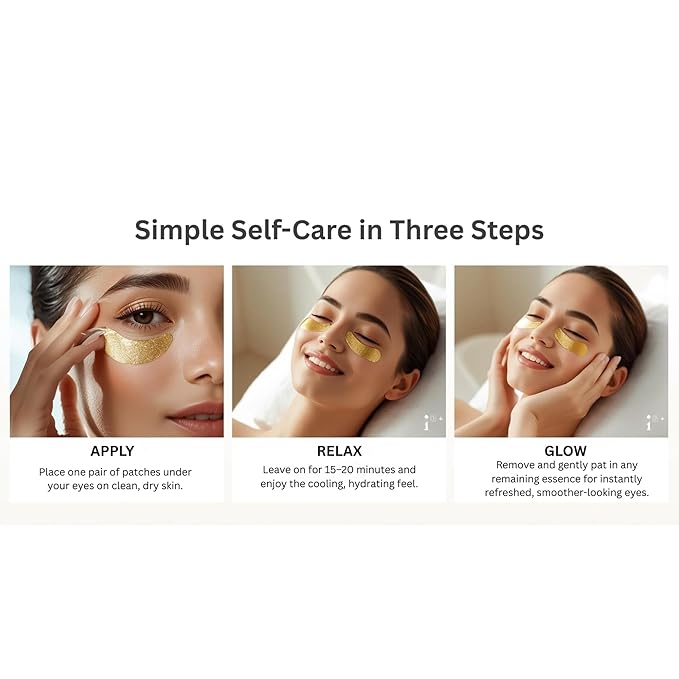 Gold Eye Patches, 24 Pairs Collagen-Infused Gel Masks to Brighten, Smooth, and Hydrate Under Eyes, Relaxing Beauty Treatment
