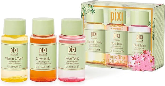 Pixi Beauty Tonic Trio | Holiday Edition Gift Set with 3 Pixi Favorite Tonics | Glow Tonic, Vitamin- C Tonic, Rose Tonic | Calming, Hydrating, Gentle Exfoliating and Smoothing