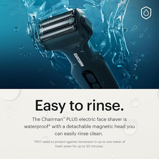 MANSCAPED® The Chairman™ Plus Men’s Electric Foil Face Shaver - Two Interchangeable Blade Heads, SkinSafe® Three-Blade Foil & Precision Sideburn & Jawline Trimmer, USB-C Charging, Gentle on Neck Area