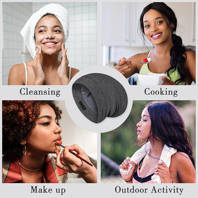Fittia Satin Hair Bonnet for Sleeping, Silky No Frizzy for Curls Care, Adjustable Strap for Non-Slip, Dreadlocks Cap for Women&Men Grey