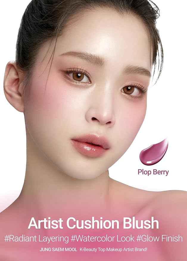 JUNG SAEM MOOL Artist Cushion Blush | Easy to Blend with Puff, Buildable Liquid Blush for Cheeks with a Dewy & Natural Finish, Korean Makeup (Plop Berry)