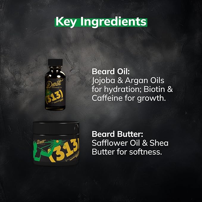 Detroit Grooming Co. Beard Oil & Beard Butter Bundle – 313 (Vanilla & Amber Scent) – Beard Hydration Set with Vitamin E & Sunflower Oil
