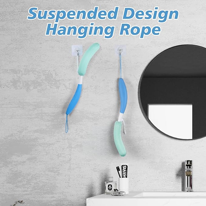 Shower Brush with Long Handle，15.35" Back Brush，Long Back Scrubber for Men Women，Long Handled Sponge Body Exfoliator, Loofah Back Scrubber for Aid Bathing