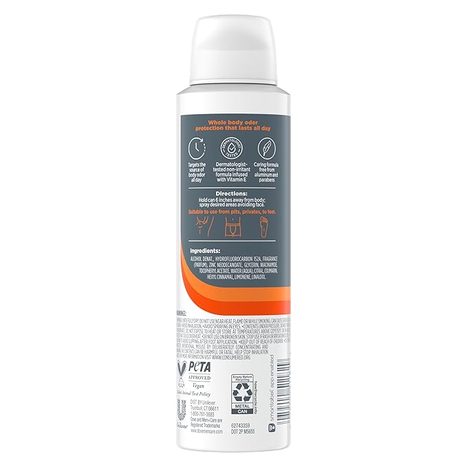 Dove Men+Care Whole Body Deo Aluminum-Free Deodorant Spray Shea Butter + Cedar Suitable from Pits, Privates, to Feet with Vitamin E 4 oz