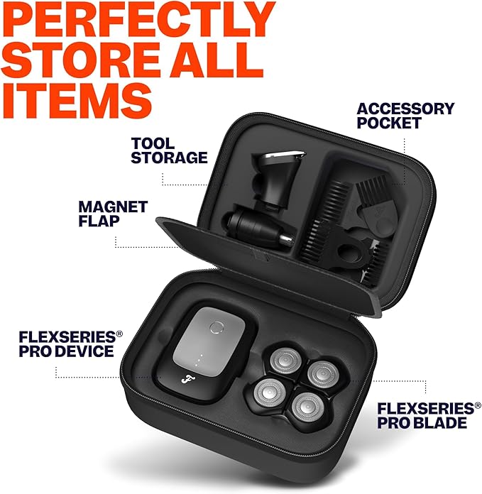 Freebird FlexSeries Electric Head & Body Hair Shaver, Mens Cordless Rechargeable Wet & Dry Skull, Bald Head, Back, Groin Waterproof Razor (FlexSeries Pro, Shaver Kit with Travel Case)