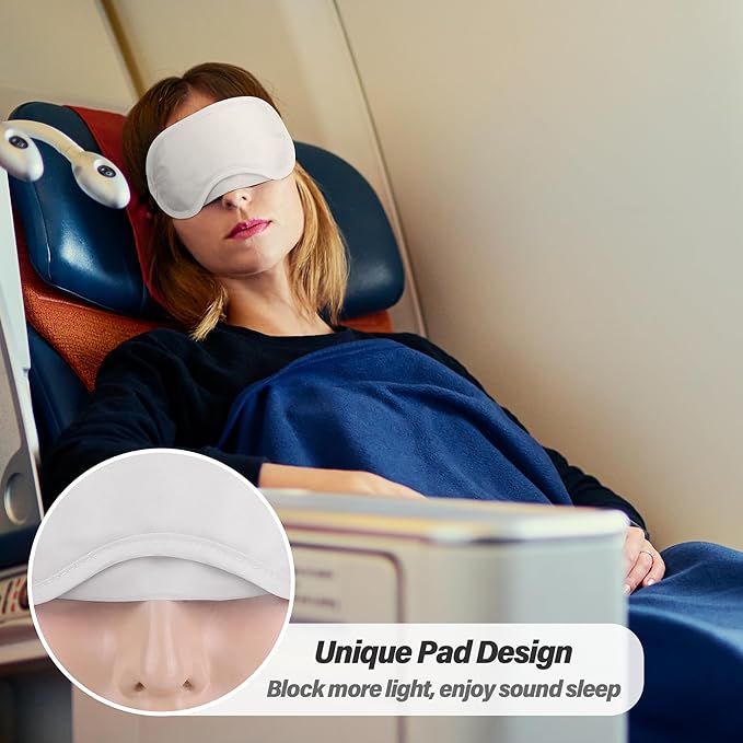 Aneco 50 Pieces Blindfold Sleep Mask Bulk Eye Mask Shade Cover with Nose Pad and Adjustable Strap for Travel Sleep Game Party Supplies, White