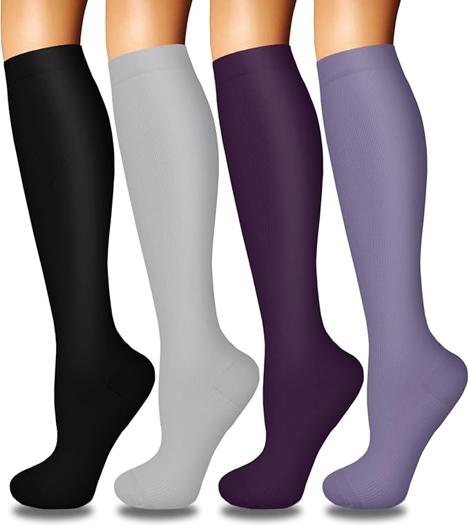 Iseasoo 4 Pairs Compression Socks for Women Circulation-Best Support for Nurses,Running,Athletic,Travel