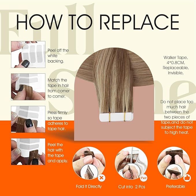 Full Shine Remy Tape in Human Hair Extensions 18Inch Double Sided Tape in Extensions Color 10/16/16 Balayage Seamless Skin Weft Long Hair 50Gram 20Pcs for Wedding Add Length Straight