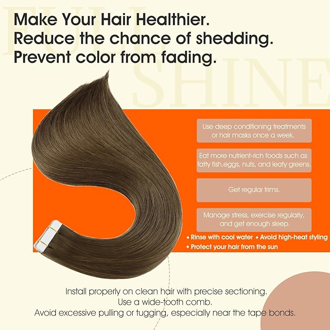 Full Shine Invisible Tape in Human Hair Extensions Color 3 Dark Brown Hair Extensions Tape in Seamless Tapes in Extensions 16Inch Soft Silky 50Gram Natural Straight Hair 20Pcs Remy Hair Extension