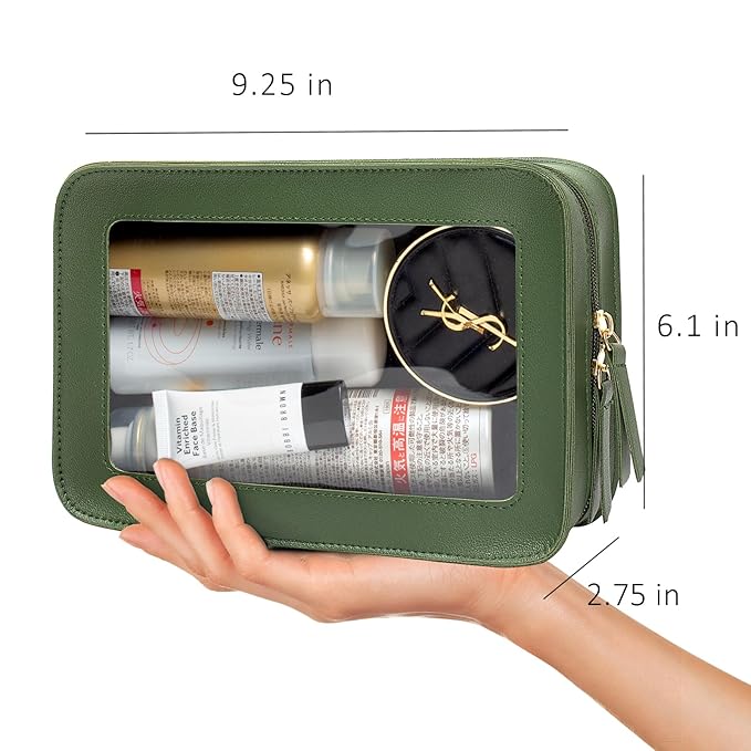 LETGO Clear Makeup Bags, TSA Approved Toiletry Bag with Zipper, Clear Makeup Organizer Fit Carry-on Travel Essentials,Clear Cosmetic Bags for Women Men (O-Green)