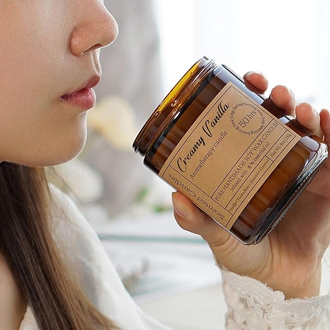 Creamy Vanilla Candles for Home Scented - 8oz Aromatherapy Candles for Women Mom Relaxation Anxiety Stress Relief, Calming Candles Gifts for Birthday Christmas Soy Wax Candle 50 Hour Burn Time