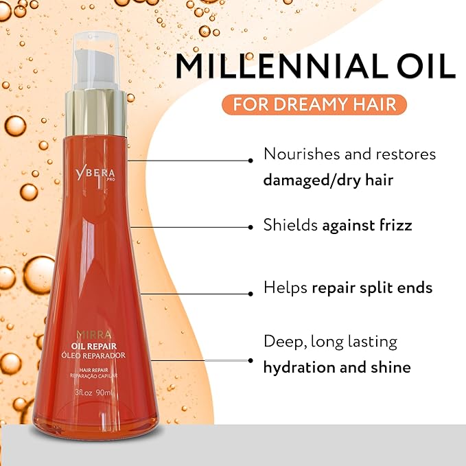 Ybera Mirra Oil Repair - Premium Hair Oil for Dry & Frizzy Hair, Hydrating for Damaged Hair, Repair Hair Treatment Oil for Curly, Straight & Fine Hair - Lightweight Anti-Frizz Hair Oil Serum, 90ml