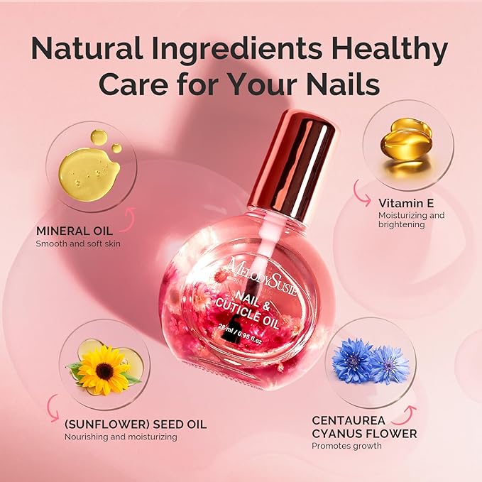 MelodySusie 28ml Rose Cuticle Oil for Nails,Infused with Real Flowers, Strengthens, Repairs,Hydrating and Nourishing Cuticle Oil for Stronger, Healthier Nails 0.95 fl. Oz
