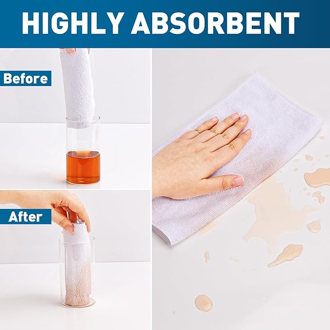 White Microfiber Cleaning Cloths Bulk-400 Pack, Microfiber Towels Bulk, Towels for Cars, Cleaning Rags White (12x12 inches)