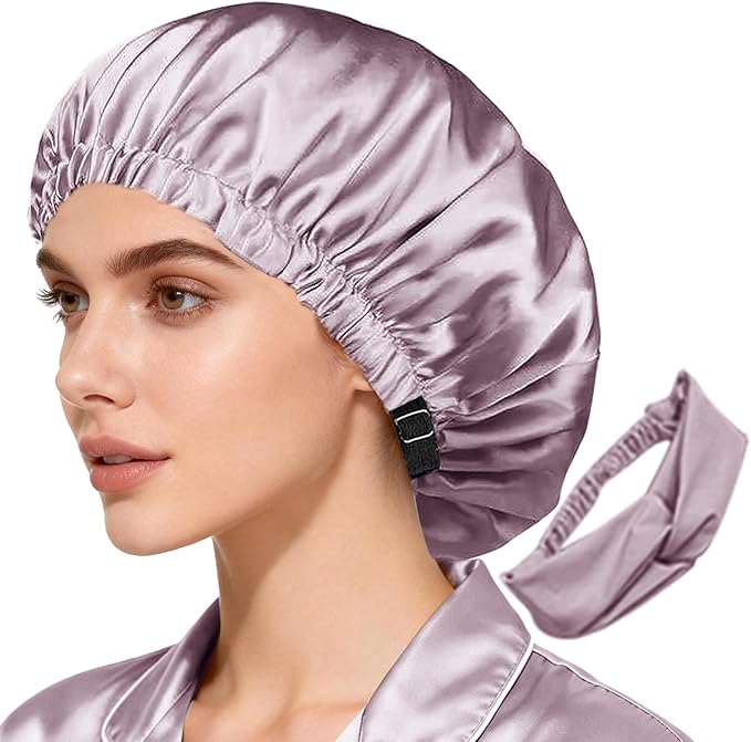 2Pcs Satin Bonnet Silky Bonnets Hair Bonnet For Sleeping Double Layer Curly Hair Sleep Cap Womens Silk Night Hats