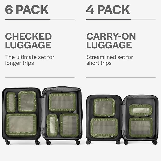 Aerotrunk Compression Packing Cubes for Travel - Luggage Organizer Bags - Double Zipper Packing Cubes for Suitcases (4-Pack, Olive)