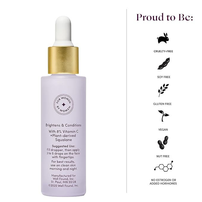 Womaness Fountain of Glow - Vitamin C Face Serum, Brightening Glow Serum with 8% Vitamin C & Plant-Derived Squalane Oil, Antioxidant Serum for Even Skin Tone, Menopause & Perimenopause Care - 30ml