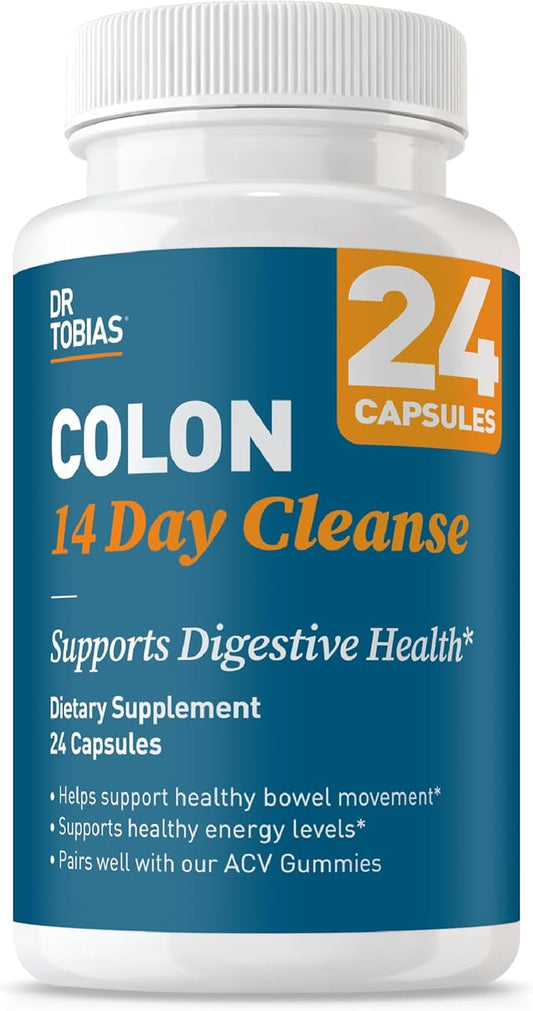 Dr. Tobias Colon Cleanse - Constipation Relief & Gut Health Support for Women & Men | 14 Day Colon Cleanser for a Gentle Colon Detox & Gut Flush 24 Capsules (1–2 Daily)