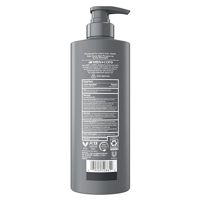 Dove Men+Care 2-in-1 Shampoo + Conditioner 1 ct Dandruff Defense to Moisturize Hair & Scalp, with Pyrithione Zinc, 18 FL OZ