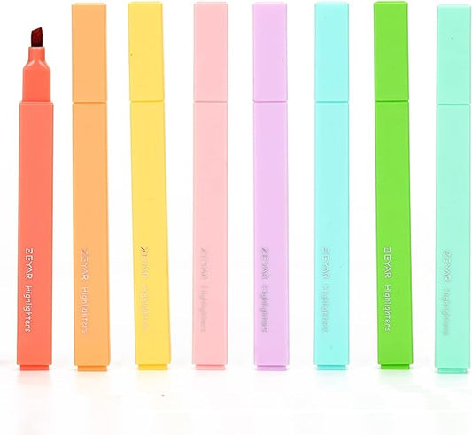 ZEYAR Aesthetic Cute Highlighter Pens, Cream Chisel Tip, Water Based, Quick Dry, No Bleed for Bible, Four Seasons Color Series (8 Summer Colors)