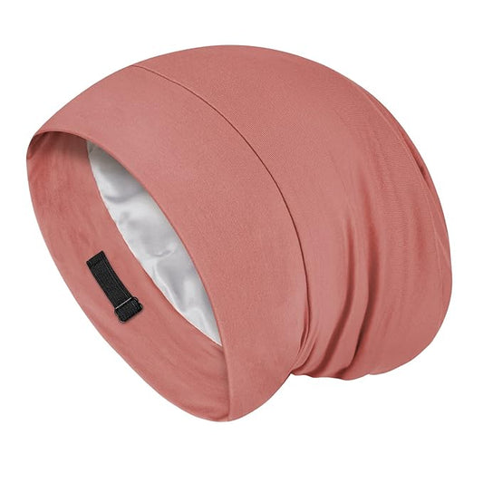 Fittia Satin Hair Bonnet for Sleeping, Silky No Frizzy for Curls Care, Adjustable Strap for Non-Slip, Dreadlocks Cap for Women&Men Brown Red