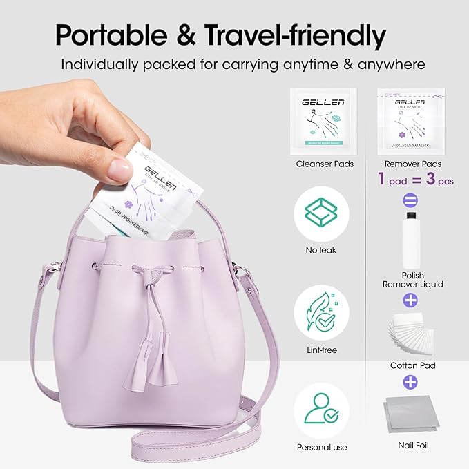 Gellen Gel Polish Remover Pad Kit, Acetone Polish Remover Pads & Alcohol Pads Cleanser Wipes, 400 Pack Travel Kit Professional Individually Wrapped Quick Easy with Glycerin Moisturizing