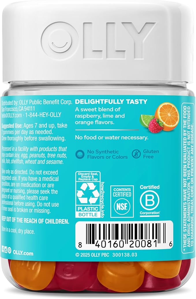 OLLY Kids Chillax Gummy, For a Calm and Relaxed Mood*, Magnesium, L-Theanine, Lemon Balm Extract, Chewable Supplement, Sherbet Flavored, 25 Day Supply - 50 Count (Packaging May Vary)