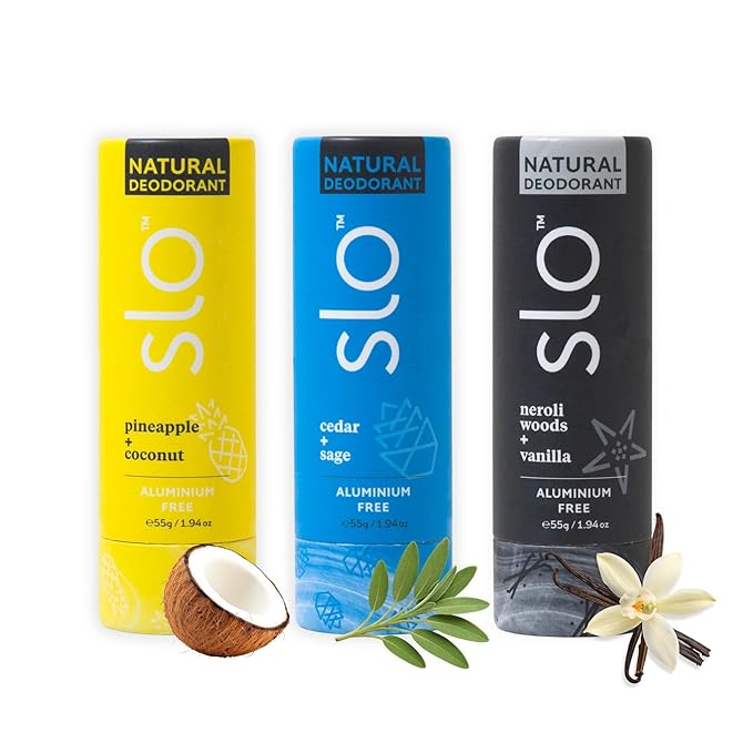 Slo | Sensitive Skin Natural Deodorant - All Natural Ingredients, Vegan & Cruelty Free, Paper Packaging | Cedar + Sage & Neroli + Vanilla & Pineapple + Coconut - 3 Pack (3 x 1.94 Oz)