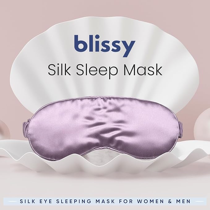 Blissy Silk Sleep Mask - Eye Sleeping Mask for Women & Men for Total Blackout - 100% Pure Mulberry Silk, 22 Momme 6a Fibers - Blindfold Sleep Mask Side Sleeper Eye Cover (Lavender)
