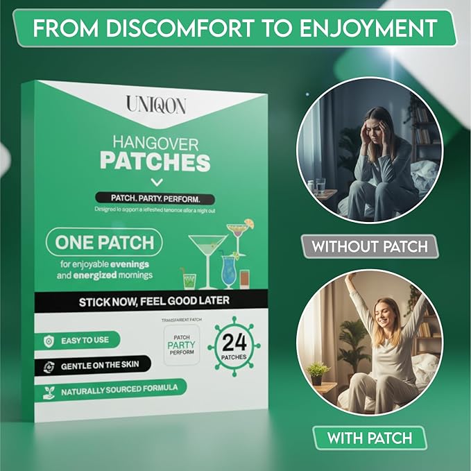 Recovery Patches 24 Pack, 100% Natural Ingredients Party Recovery Patch with Skin-Friendly & Waterproof Design, Strong Adhesive Party Patch for Secure Fit, Enhanced Morning Formula