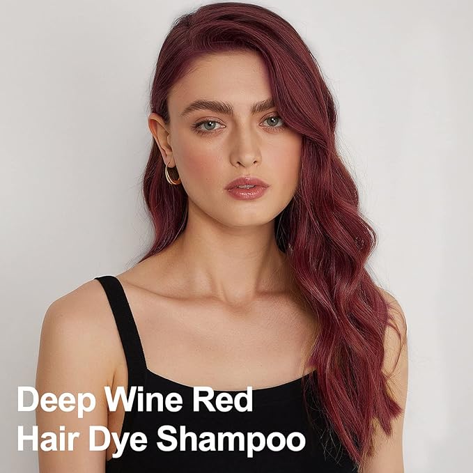 Agthyuve Deep Wine Red Hair Color Shampoo, 16.9 FL Oz, Semi-Permanent, Ammonia-Free, 30 Day Lasting, Gray Hair Coverage