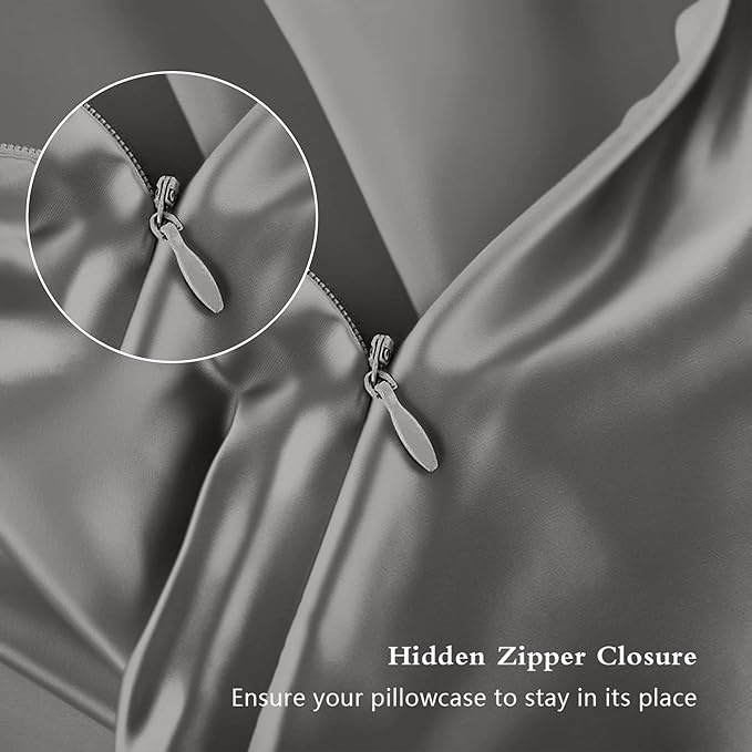 Silk Pillowcase for Hair and Skin, Mulberry Silk Pillow Cases Queen Size, Anti Acne Cooling Beauty Sleep Both Sides Natural Silk Satin Pillowcases with Hidden Zipper, Gifts for Women Men, Dark Gray