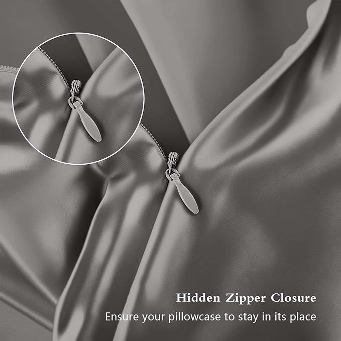 Silk Pillowcase for Hair and Skin, Mulberry Silk Pillow Cases King Size, Anti Acne Cooling Sleep Both Sides Natural Silk Satin Pillow Case Covers with Hidden Zipper, Gifts for Women Men, Dark Gray