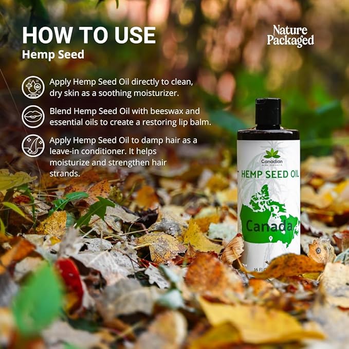 Nature Packaged Hemp Seed Oil for Skin, Hair and Body Direct from Hemp Oil Canada - Cold Pressed Hemp Seed Oils - 16oz (Pack of 1)