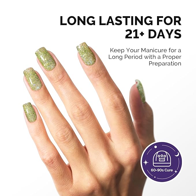 MelodySusie Galaliver Green Glitter Gel Nail Polish, 15ML Sparkly Bright Green Shimmer Gel Polish Soak Off UV LED Cured Long Lasting Gift for Women DIY Nail Design Nail Art Manicure X08