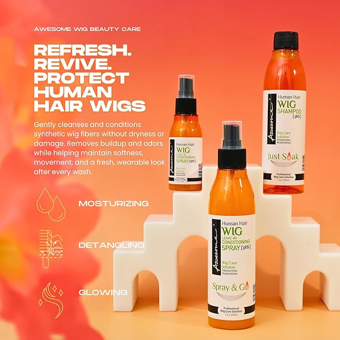 Awesome Human Hair Wig Leave in Conditioner Spray, pH5, Promotes Silkiness and Shine, Portable & Travel size 2.3 fl oz