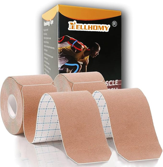 Kinesiology Tape -<2-Rolls>- Original Cotton Elastic Pro Athletic Tape,33 ft 40 Precut Strips in Total,Hypoallergenic and Waterproof K Tape for Muscle Pain Relief and Joint Support(Skin Color)
